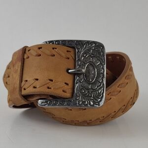 Jennifer Graham Tan Leather Boho Belt with Silver Buckle Size Small